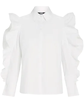 Хлопковая блуза с вырезами<br/>и оборками на рукавах